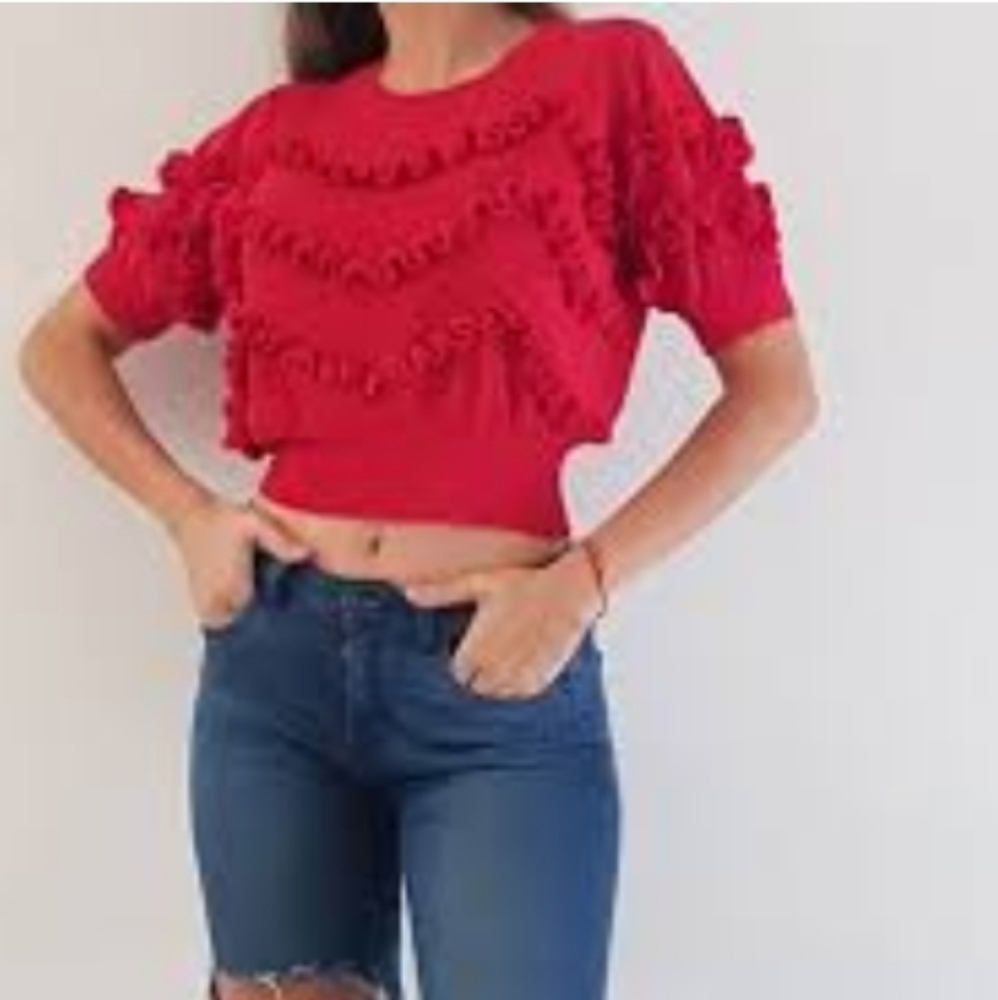 Lucyparis (Size L) Red Ruffle Layered Half Sleeve Knit Sweater (NEW-NWT)